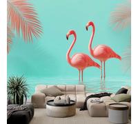 Tropical Murales De Papel Pintado 300 x 210 cm, Fotomurales Pared Tejido No Tejido Animal Flamenco Palmera Decorativos Murales póster para Dormitorio Salón TV Pared