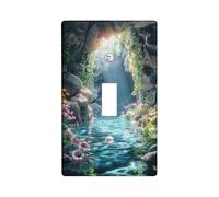 Tropical Oasis - Placas de cubierta para interruptor de luz/cubiertas de salida, agua de cueva azul aguamarina con detalles florales, placas de pared termoplásticas, tamaño estándar, palanca única
