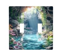 Tropical Oasis - Placas de cubierta para interruptor de luz/cubiertas de salida, agua de cueva azul aguamarina con detalles florales, placas de pared termoplásticas, doble palanca de tamaño estándar