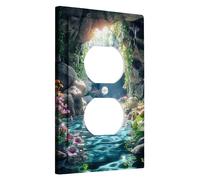 Tropical Oasis - Placas de cubierta para interruptor de luz/cubiertas de toma, agua de cueva azul aguamarina con detalles florales, placas de pared termoplásticas, salida dúplex individual de tamaño