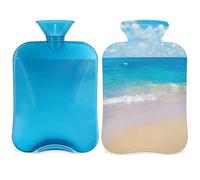 Tropical Ocean Beach - Botella de agua caliente con tapa, 2 L, gran capacidad, bolsa de agua para noches acogedoras, alivio del dolor, espalda, cuello y hombros