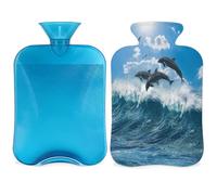 Tropical Ocean Dolphin - Botella de agua caliente con tapa, 2 L, gran capacidad, bolsa de agua para noches acogedoras, alivio del dolor, espalda, cuello y hombros