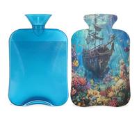 Tropical Ocean Fish - Botella de agua caliente con tapa, diseño de barco, bolsa de agua caliente de 2 L para aliviar el dolor, cuello y hombros, manos, pies, compresa caliente y fría