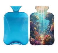 Tropical Ocean Underwater World - Botella de agua caliente con tapa, 2 L, gran capacidad, bolsa de agua para noches acogedoras, alivio del dolor, espalda, cuello y hombros