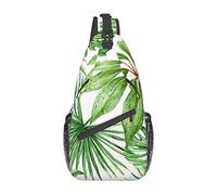 Tropical Palm Banana Leaves Mountain Boat Lake Sling Bag, Mochila de Hombro Paquete de Cofre Causal Crossbody Daypack para Mujeres Hombres Senderismo Viajes