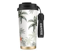 Tropical Palm Trees - Botella de agua con tapa con pajilla, acero inoxidable, boca ancha, aislada, a prueba de fugas, para mujer, color negro