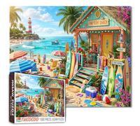 Tropical Paradise - Rompecabezas de 1000 piezas de arte de cabaña de surf de verano para desafiantes juegos familiares, playa, casa, bricolaje, tablas de surf para decoración de pared del hogar