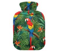 Tropical Parrots - Botellas de agua caliente verde selva con cubierta suave, calentador de pies con funda suave, bolsa de agua caliente para cuello, hombros y calambres menstruales, pequeñas