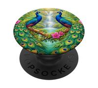 Tropical Peacocks Cascada Jungle Paradise PopSockets PopGrip Adhesivo