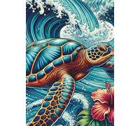 Tropical Sea Turtle Notebook - 7"x10"- 100 Lined pages: Ocean Vibes Notebook with Hibiscus & Waves