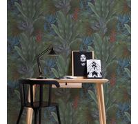 Livingwalls Papel pintado jungla 396471 en verde, gris, azul - papel pintado con aspecto de jungla - papel pintado floral con hojas de palmera - papel pintado de alta calidad en 10,05m x 0,53m