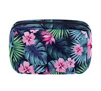 Tropical Summer Flowers & Leaves-01 Bolsa de maquillaje personalizada de viaje bolsa de cosméticos bolsa de aseo para mujeres y niñas, Varios colores, 17.5x7x10.5cm/6.9x4.1x2.8in