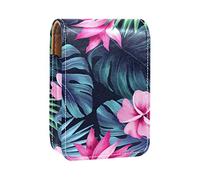 Tropical Summer Flowers & Leaves-01 - Estuche portátil para lápiz labial, mini caja de almacenamiento de lápiz labial, estuche organizador de labios con espejo para mujer, Varios colores, 9.5x2x7 cm/3.7x0.8x2.7 in
