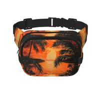 Tropical Sunset - Riñonera cuadrada de doble capa con cinturón ajustable para ejercicio, correr, viajes, senderismo, Negro -, Talla única