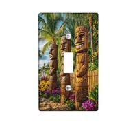 Tropical Tiki - Placas de cubierta para interruptor de luz/cubiertas de salida, estatuas coloridas de Tiki para acentos de pared, placas de pared termoplásticas, palanca individual de tamaño estándar