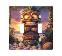 Tropical Tiki - Placas de cubierta para interruptor de luz/cubiertas de tomacorriente, escena de puesta de sol para decoración del hogar, placas de pared termoplásticas, tamaño estándar, doble palanca