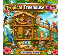 Tropical Treehouse Tales Coloring Book: A Cozy Island Adventure Filled with Magical Treehouses, Adorable Animal Friends, Jungle Hideaways, Tropical Gardens, and Relaxing Rainforest Escapes