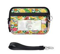 Tropical Various Fruits - Mini tarjetero con cremallera para mujeres y hombres, con ventana de identificación, patrón de frutas, cartera, portátil, ligera, pequeña, con cremallera, organizador de