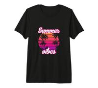 Tropical Vibes Beach Sunset Palms Retro Summer Energy Camiseta Premium