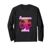 Tropical Vibes Beach Sunset Palms Retro Summer Energy Manga Larga