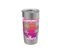Tropical Vibes Beach Sunset Palms Retro Summer Energy Vaso térmico de acero inoxidable de doble pared