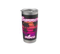 Tropical Vibes Beach Sunset Palms Retro Summer Energy Vaso térmico de acero inoxidable de doble pared