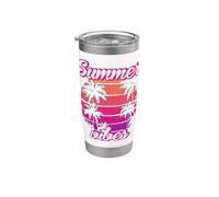 Tropical Vibes Beach Sunset Palms Retro Summer Energy Vaso térmico de acero inoxidable de doble pared