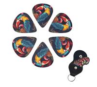 Tropical Wild Bird - Juego de 6 púas de celuloide de diferentes grosores con soporte para púas de guitarra, púas de guitarra personalizadas para guitarra acústica, guitarra eléctrica, bajo, ukelele