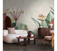 Tropicales Flores en Esplendor Foto Mural Con Üppigen Hojas Como Pintado - Crema