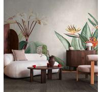 Tropicales Flores en Esplendor Foto Mural Con Üppigen Hojas Como Pintado - Crema