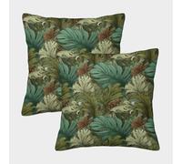 TropicalLeafPattern-BotanicalarteStyle (en inglés) Fundas Cojines para Sofá 2 Piezas Arte Funda De Almohada Confortable Square Almohada Funda De Almohada Cama Hogar Coche 50x50cm