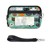 TropicalLife Bonita cartera con diseño de cara de gato para mujeres, hombres, niños, niñas, niños, monederos con patrón de gato, mini funda con cremallera y ventana de identificación, ligera, portátil