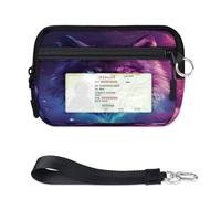 TropicalLife Cartera 3D Galaxy Wolf para mujeres, hombres, niños, niñas, niños, monederos, mini funda con cremallera para tarjetas con ventana de identificación, ligera, portátil, pequeña bolsa