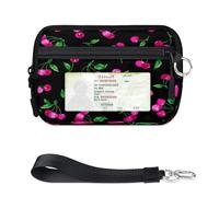 TropicalLife Cartera con diseño de cerezas para mujeres, hombres, niños, niñas, niños, monederos con patrón de cereza, mini funda con cremallera y ventana de identificación, ligera, portátil, pequeña