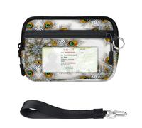 TropicalLife Cartera con diseño de mandala de plumas de pavo real para mujeres, hombres, niños, niñas, niños, monederos con cremallera y ventana de identificación, ligera, portátil, pequeña bolsa