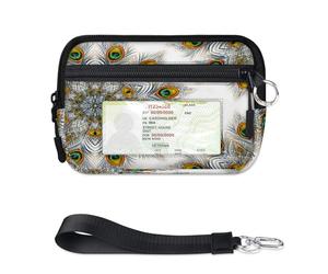 TropicalLife Cartera con diseño de mandala de plumas de pavo real para mujeres, hombres, niños, niñas, niños, monederos con cremallera y ventana de identificación, ligera, portátil, pequeña bolsa