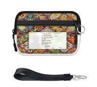 TropicalLife Cartera con diseño de mandala étnico de flores para mujeres, hombres, niños y niñas, monederos de mandala, mini funda con cremallera para tarjetas con ventana de identificación, ligera