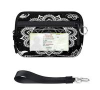 TropicalLife Cartera con diseño étnico de mandala y flores para mujeres, hombres, niños, niñas, niños, monederos con cremallera y ventana de identificación, ligera, portátil, pequeña bolsa