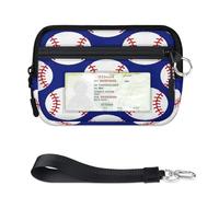 TropicalLife Cartera con patrón azul de béisbol para mujeres, hombres, niños, niñas, niños, monederos de bolas, mini estuche con cremallera para tarjetas con ventana de identificación, ligero