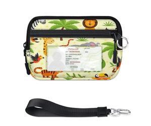 TropicalLife Cartera con patrón de animales de la selva para mujeres, hombres, niños, niñas, niños, monederos de animales, mini funda con cremallera para tarjetas con ventana de identificación, ligera
