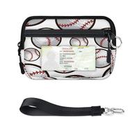TropicalLife Cartera con patrón de béisbol para mujeres, hombres, niños, niñas, niños, monederos de béisbol blancos, mini funda con cremallera para tarjetas con ventana de identificación, ligera