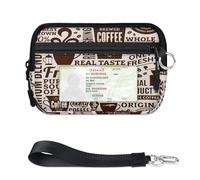 TropicalLife Cartera con patrón de cafetería para mujeres, hombres, niños, niñas, niños, niños, monederos con diseño de café, mini funda con cremallera para tarjetas con ventana de identificación