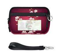 TropicalLife Cartera con patrón de flor de cerezo para mujeres, hombres, niños, niñas, niños, monederos de cerezo, mini funda con cremallera para tarjetas con ventana de identificación, ligera