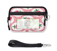 TropicalLife Cartera con patrón de fresa para mujeres, hombres, niños, niñas, niños, lindos monederos de fresa, mini funda con cremallera para tarjetas con ventana de identificación, ligera, portátil