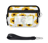 TropicalLife Cartera con patrón de girasol para mujeres, hombres, niños, niñas, niños, monederos de girasol, mini funda con cremallera para tarjetas con ventana de identificación, ligera, portátil