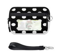 TropicalLife Cartera con patrón de lunares para mujeres, hombres, niños, niñas, niños, monederos blancos, mini funda con cremallera para tarjetas con ventana de identificación, ligera, portátil