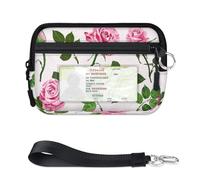 TropicalLife Cartera con patrón de rosas para mujeres, hombres, niños, niñas, niños, monederos, mini funda con cremallera para tarjetas con ventana de identificación, ligera, portátil, pequeña bolsa