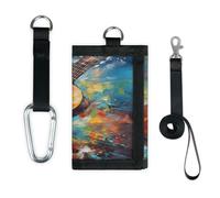 TropicalLife Cartera de acuarela para guitarra y música, delgada, con bolsillo pequeño, organizador de dinero, bolsa ligera y portátil