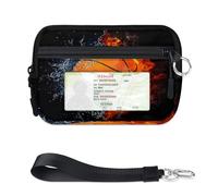 TropicalLife Cartera de baloncesto para mujeres, hombres, niños y niñas, monederos de baloncesto de agua y fuego, mini funda con cremallera con ventana de identificación, ligera, portátil, pequeña