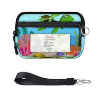 TropicalLife Cartera de dibujos animados con diseño de tortuga marina para mujeres, hombres, niños, niñas, niños, monederos con cremallera y ventana de identificación, ligera, portátil, pequeña bolsa